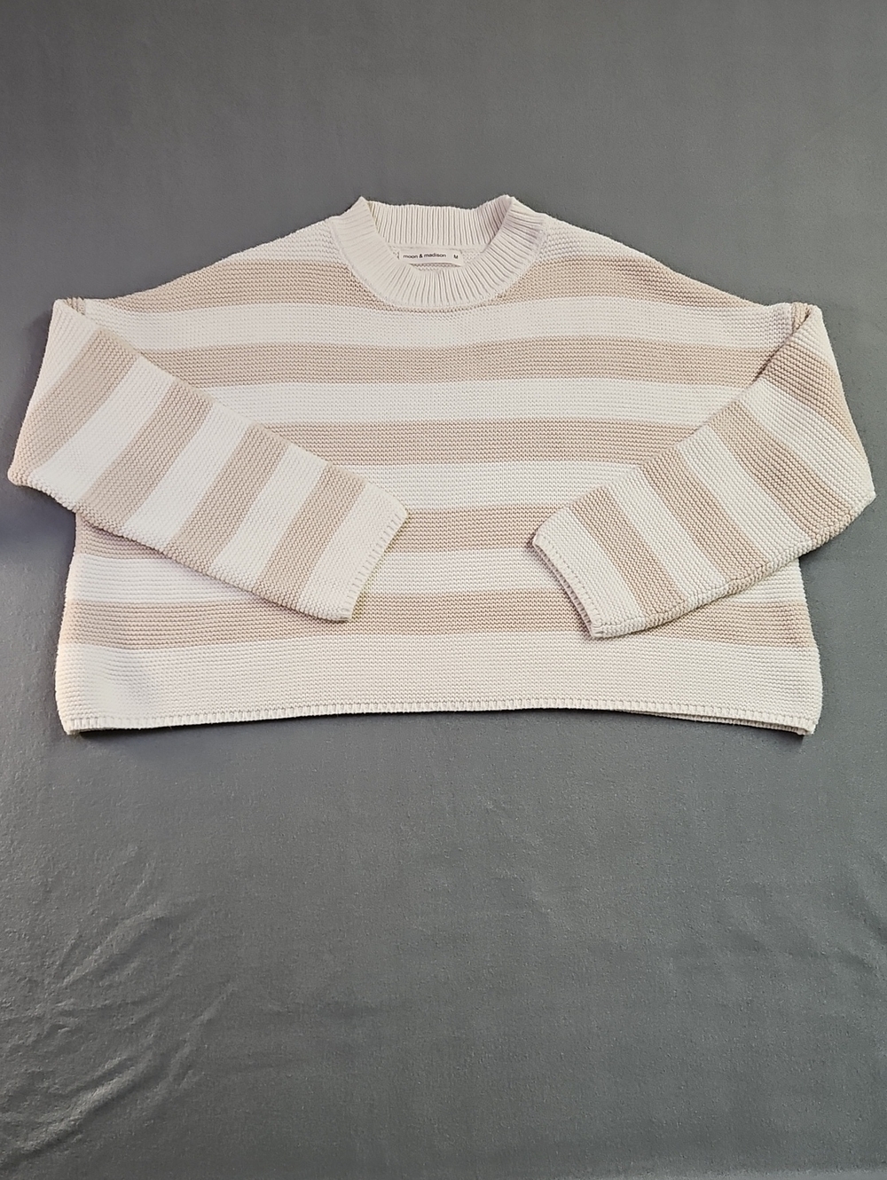moon & madison Cream and Tan Striped Crewneck Sweater